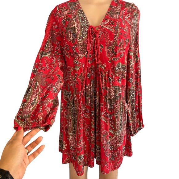 Free People Red Rain or Shine Printed Dress in Poppy Combo - Picture 4 of 9